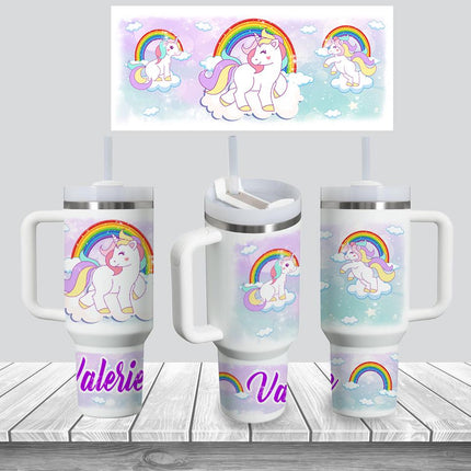 Custom Kids Tumbler 40oz Personalized Name Insulated Bottle Water Unicorns