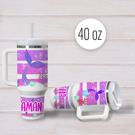 Custom Kids Tumbler 40oz Personalized Name Insulated Bottle Water Mermaid Tail
