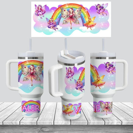Custom Kids Tumbler 40oz Personalized Name Insulated Bottle Water Fairies