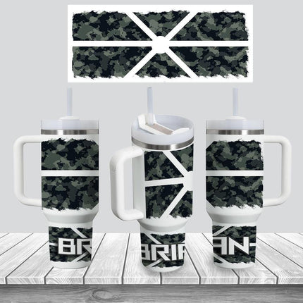 Custom Tumbler 40oz Personalized Name Insulated Bottle Water Gray and Black Camouflage