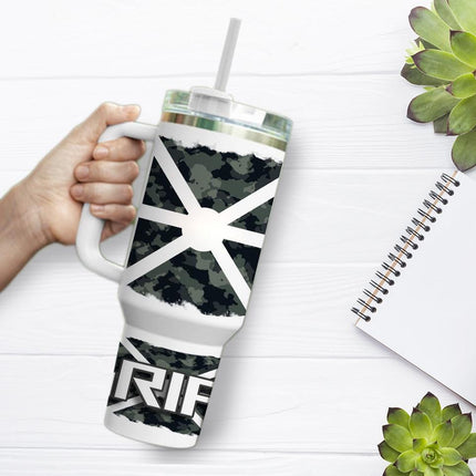 Custom Tumbler 40oz Personalized Name Insulated Bottle Water Gray and Black Camouflage