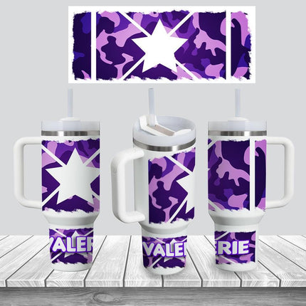 Custom Tumbler 40oz Personalized Name Insulated Bottle Water Purple Camouflage