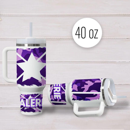 Custom Tumbler 40oz Personalized Name Insulated Bottle Water Purple Camouflage