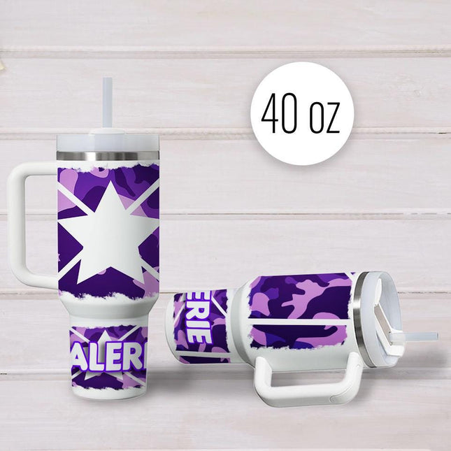 Custom Tumbler 40oz Personalized Name Insulated Bottle Water Purple Camouflage