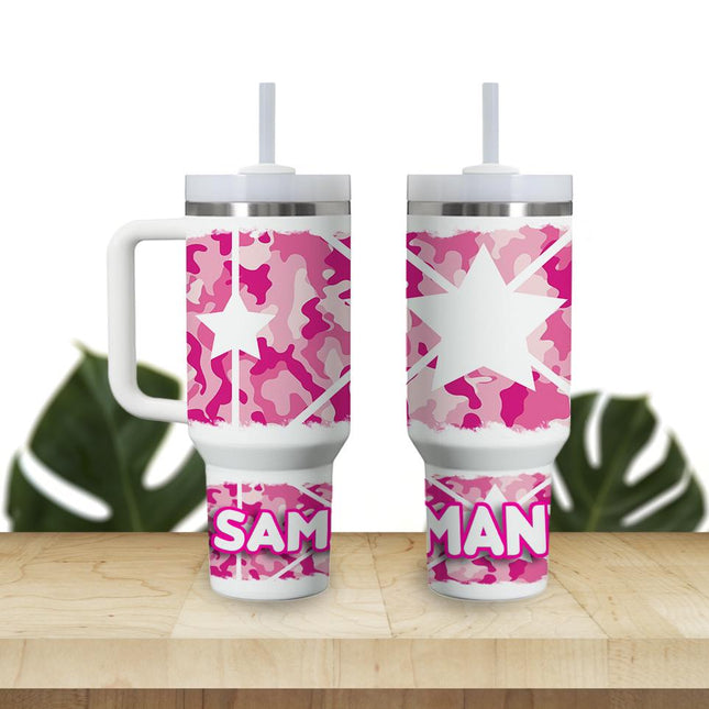 Custom Tumbler 40oz Personalized Name Insulated Bottle Water Pink Camouflage