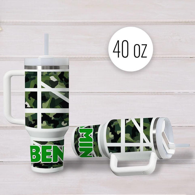 Custom Tumbler 40oz Personalized Name Insulated Bottle Water Green Camouflage 2