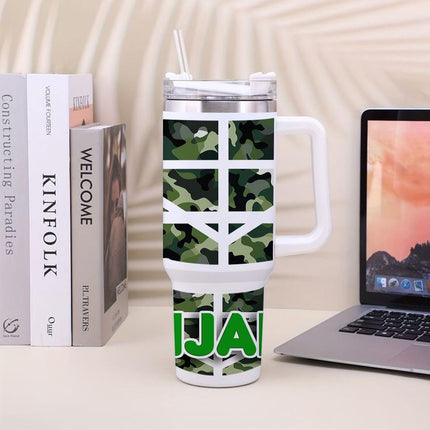 Custom Tumbler 40oz Personalized Name Insulated Bottle Water Green Camouflage 2