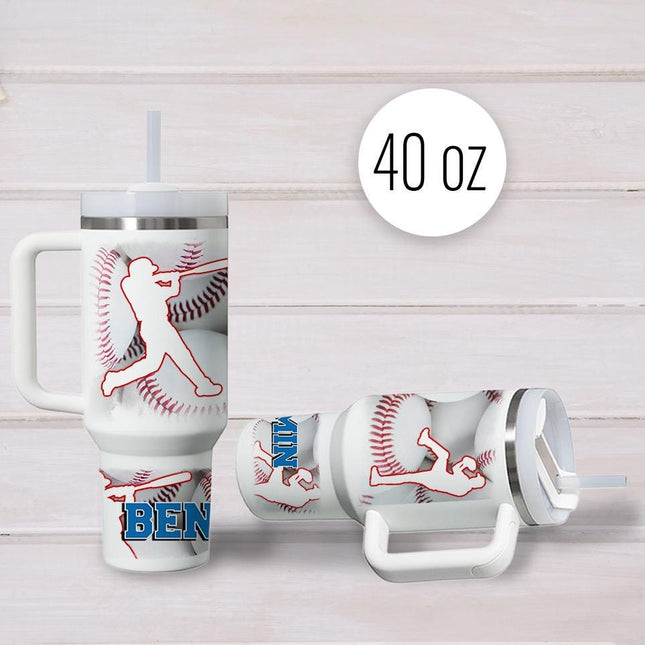 Custom Kids Tumbler 40oz Personalized Name Insulated Bottle Water Baseball Theme 1