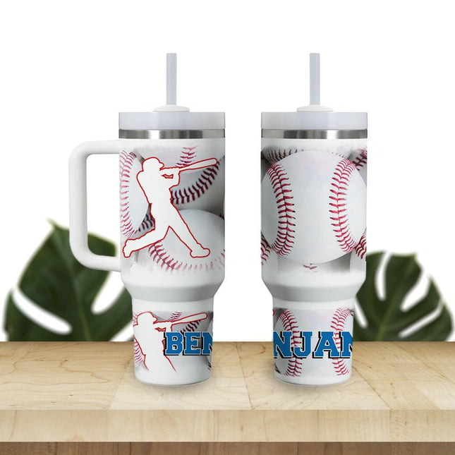 Custom Kids Tumbler 40oz Personalized Name Insulated Bottle Water Baseball Theme 1