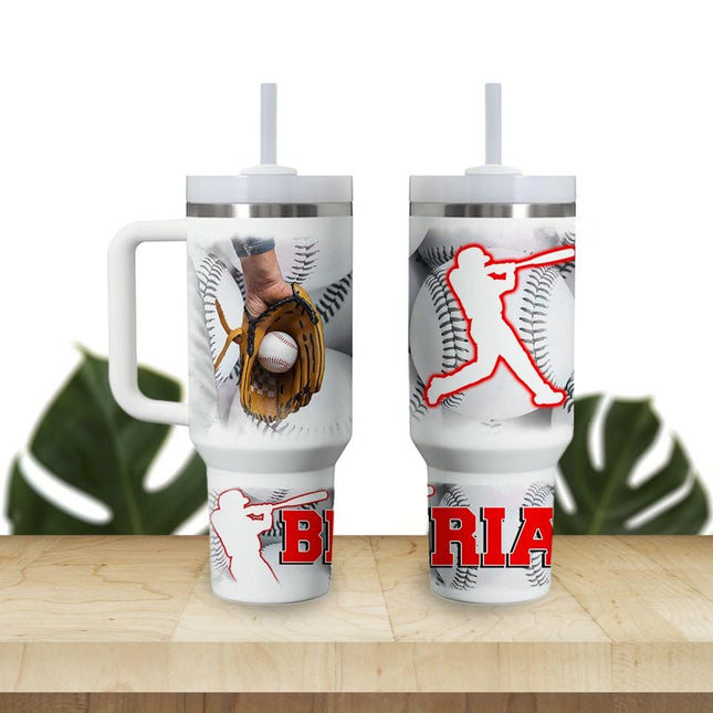 Custom Kids Tumbler 40oz Personalized Name Insulated Bottle Water Baseball Theme 2