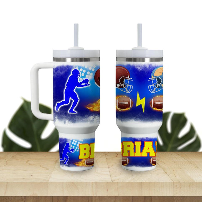 Custom Kids Tumbler 40oz Personalized Name Insulated Bottle Water Football 1
