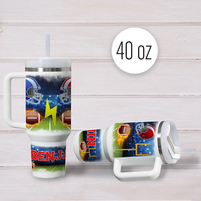 Custom Kids Tumbler 40oz Personalized Name Insulated Bottle Water Football 2