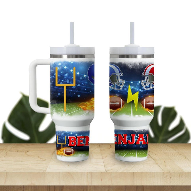 Custom Kids Tumbler 40oz Personalized Name Insulated Bottle Water Football 2