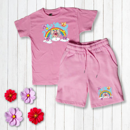 Custom Kids' Short Set Outfit Shorts & Tshirt Fairies and Rainbow