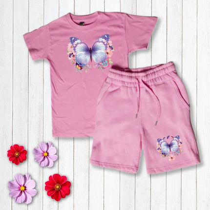 Custom Kids' Short Set Outfit Shorts & Tshirt Butterflies and Flowers