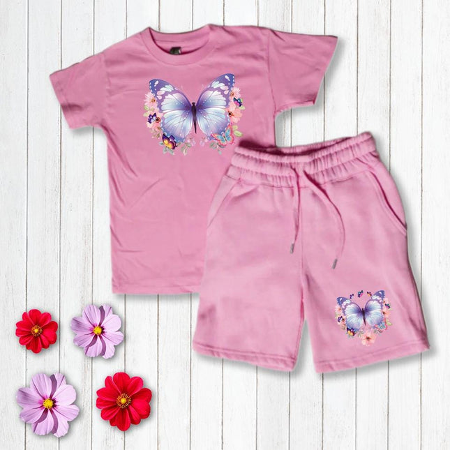 Custom Kids' Short Set Outfit Shorts & Tshirt Butterflies and Flowers