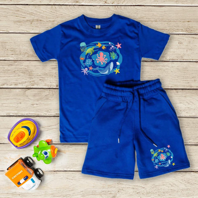 Custom Kids' Short Set Outfit Shorts & Tshirt Ocean Animals