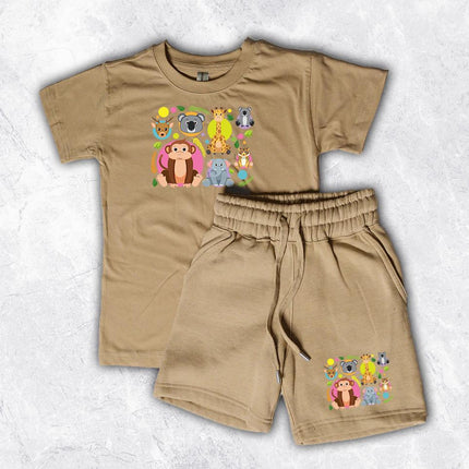 Custom Kids' Short Set Outfit Shorts & Tshirt Safari Baby Animals