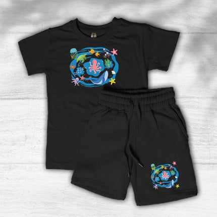 Custom Kids' Short Set Outfit Shorts & Tshirt Ocean Animals