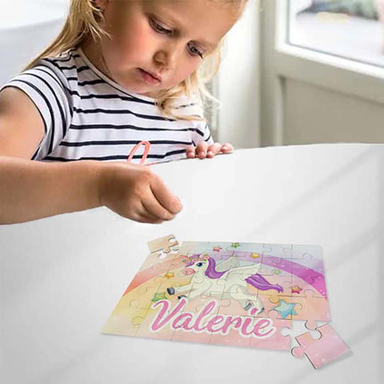Unicorn Gift Bundle for Kids Custom Name Puzzle 16in Pillow and 12oz Tumbler Son Daughter Birthday Present Holidays