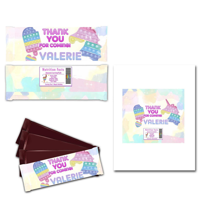 Pop It Candy Bar Labels for Party Decor Chocolate Birthday Favor | 12-Pack Stickers Fits Chocolate Bar 1.55oz