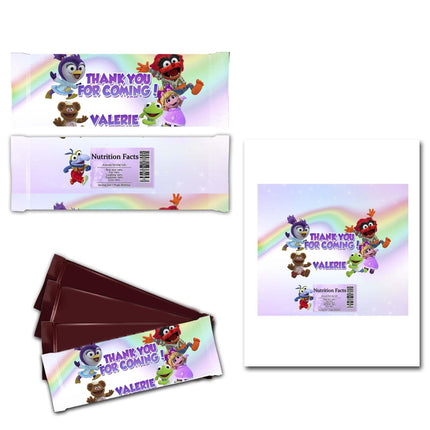 Muppet Babies Candy Bar Labels for Party Decor Chocolate Birthday Favor | 12-Pack Stickers Fits Chocolate Bar 1.55oz