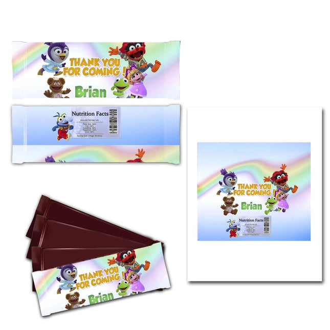 Muppet Babies Candy Bar Labels for Party Decor Chocolate Birthday Favor | 12-Pack Stickers Fits Chocolate Bar 1.55oz