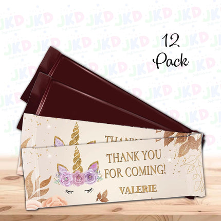 Unicorn Face Candy Bar Labels for Party Decor Chocolate Birthday Favor | 12-Pack Stickers Fits Chocolate Bar 1.55oz