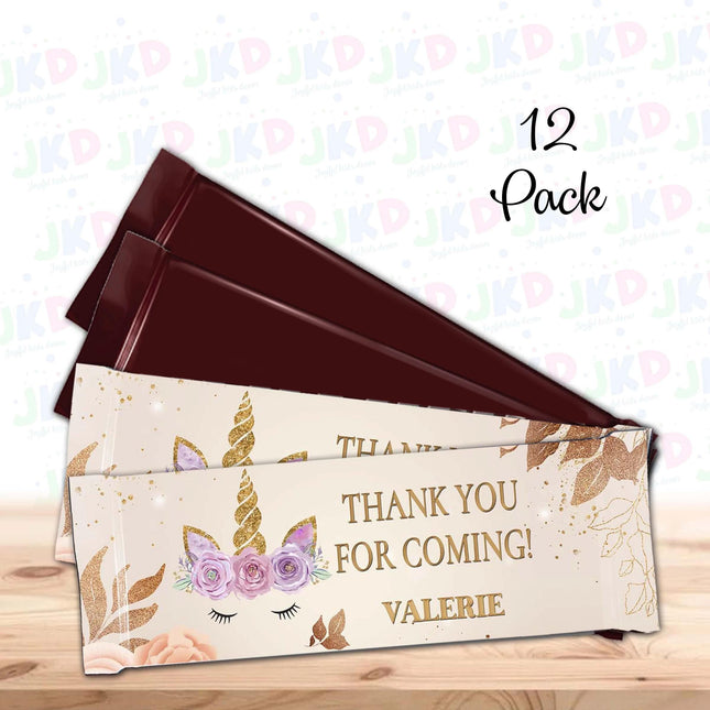 Unicorn Face Candy Bar Labels for Party Decor Chocolate Birthday Favor | 12-Pack Stickers Fits Chocolate Bar 1.55oz