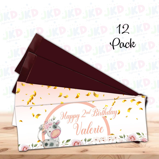 Cow Candy Bar Labels for Party Decor Chocolate Birthday Favor | 12-Pack Stickers Fits Chocolate Bar 1.55oz