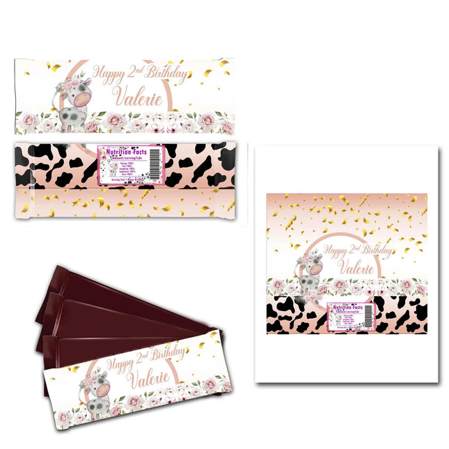 Cow Candy Bar Labels for Party Decor Chocolate Birthday Favor | 12-Pack Stickers Fits Chocolate Bar 1.55oz