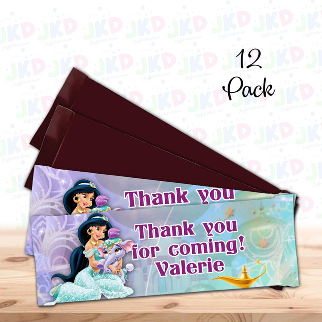 Jasmine Candy Bar Labels for Party Decor Chocolate Birthday Favor | 12-Pack Stickers Fits Chocolate Bar 1.55oz