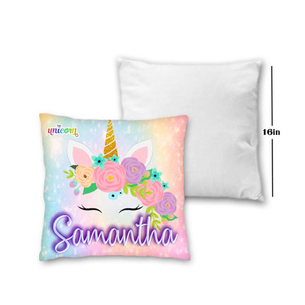 Unicorn Gift Bundle for Kids Custom Name Puzzle 16in Pillow and 12oz Tumbler Son Daughter Birthday Present Holidays