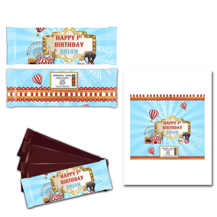 Circus Candy Bar Labels for Party Decor Chocolate Birthday Favor | 12-Pack Stickers Fits Chocolate Bar 1.55oz