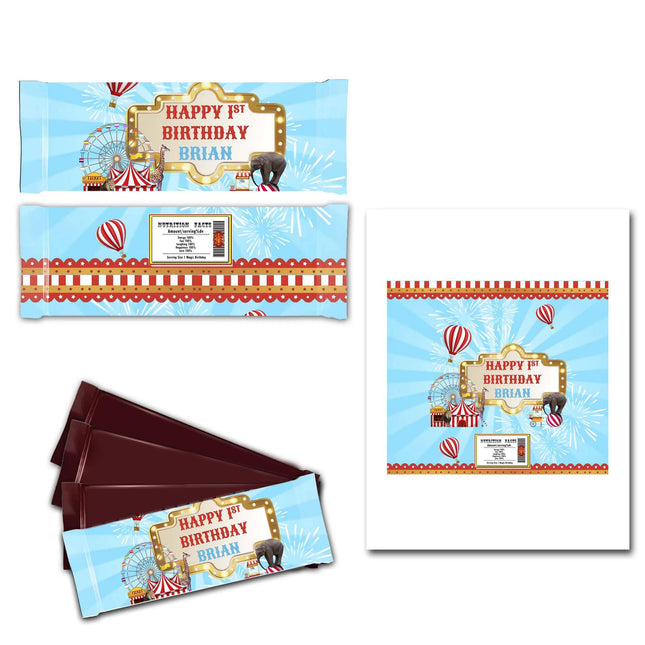 Circus Candy Bar Labels for Party Decor Chocolate Birthday Favor | 12-Pack Stickers Fits Chocolate Bar 1.55oz