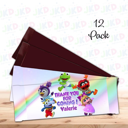Muppet Babies Candy Bar Labels for Party Decor Chocolate Birthday Favor | 12-Pack Stickers Fits Chocolate Bar 1.55oz