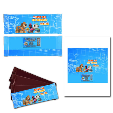 Pupstruction Candy Bar Labels for Party Decor Chocolate Birthday Favor | 12-Pack Stickers Fits Chocolate Bar 1.55oz