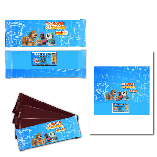 Pupstruction Candy Bar Labels for Party Decor Chocolate Birthday Favor | 12-Pack Stickers Fits Chocolate Bar 1.55oz