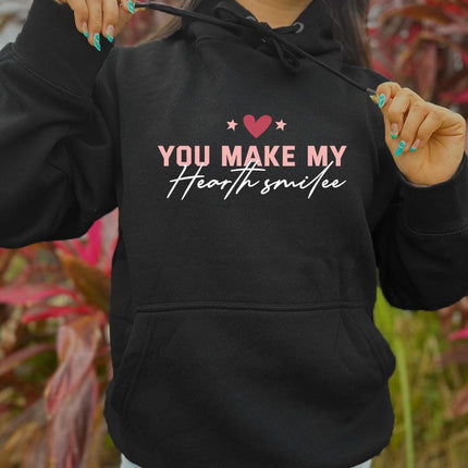 Adult Hoodie Sweatshirt Cozy Pullover Fleece Winter Outfit Gift for Her You Make My Hearth Smile