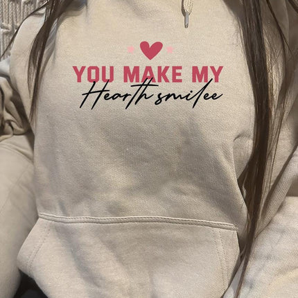 Adult Hoodie Sweatshirt Cozy Pullover Fleece Winter Outfit Gift for Her You Make My Hearth Smile