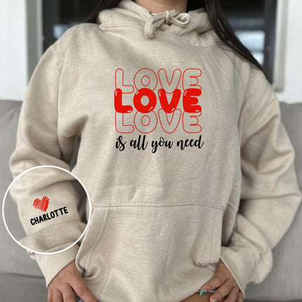 Adult Hoodie Sweatshirt Cozy Pullover Fleece Winter Outfit Gift for Her Love Is All You Need Design