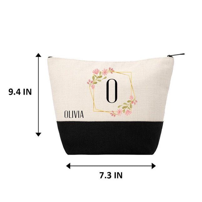 Personalized Makeup Bag Custom Travel Organizer Cosmetic Pouch for Women Toiletry Bag Accessories Storage Gift Frame With Flowers