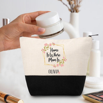 Personalized Makeup Bag Custom Travel Organizer Cosmetic Pouch for Women Toiletry Bag Accessories Storage Gift Home Is Where Mom Is Design