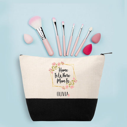 Personalized Makeup Bag Custom Travel Organizer Cosmetic Pouch for Women Toiletry Bag Accessories Storage Gift Home Is Where Mom Is Design