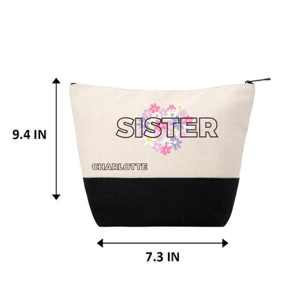 Personalized Makeup Bag Custom Travel Organizer Cosmetic Pouch for Women Toiletry Bag Accessories Storage Gift Sister Design