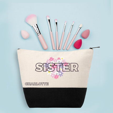 Personalized Makeup Bag Custom Travel Organizer Cosmetic Pouch for Women Toiletry Bag Accessories Storage Gift Sister Design
