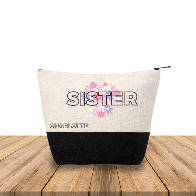 Personalized Makeup Bag Custom Travel Organizer Cosmetic Pouch for Women Toiletry Bag Accessories Storage Gift Sister Design