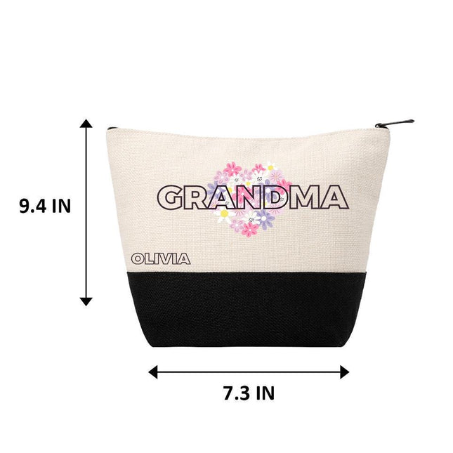 Personalized Makeup Bag Custom Travel Organizer Cosmetic Pouch for Women Toiletry Bag Accessories Storage Gift Grandma Grandmother Design