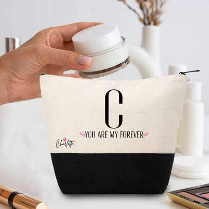 Personalized Makeup Bag Custom Travel Organizer Cosmetic Pouch for Women Toiletry Bag Accessories Storage Gift You Are My Forever Design
