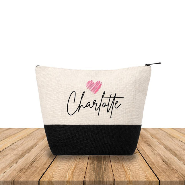 Personalized Makeup Bag Custom Travel Organizer Cosmetic Pouch for Women Toiletry Bag Accessories Storage Gift Name And Heart